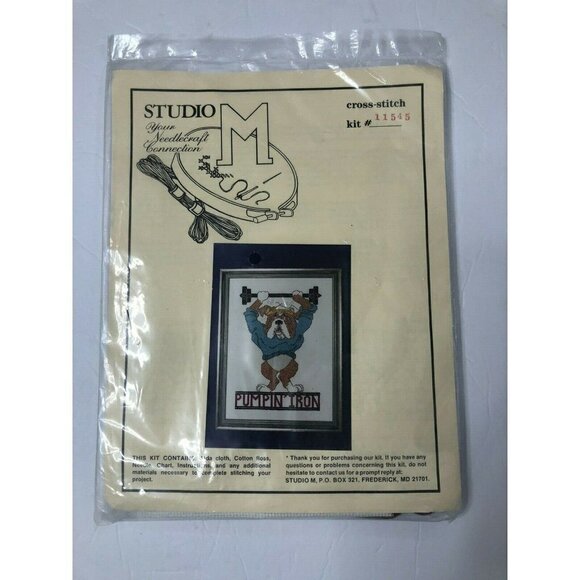 Vintage Studio M Needlecraft Cross Stitch BullDog - Picture 1 of 5